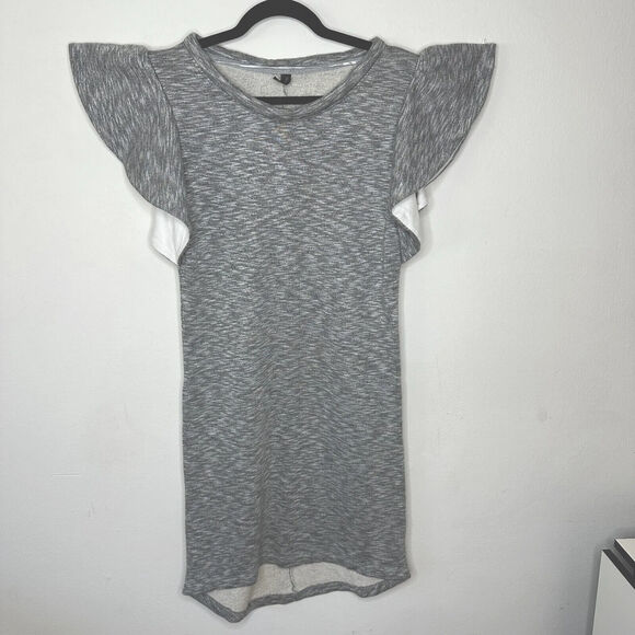 ASOS Y.A.S Cute Marled Gray Knit Ruffle Short Sleeve Round Neck Mini Dress 38 - Picture 1 of 10